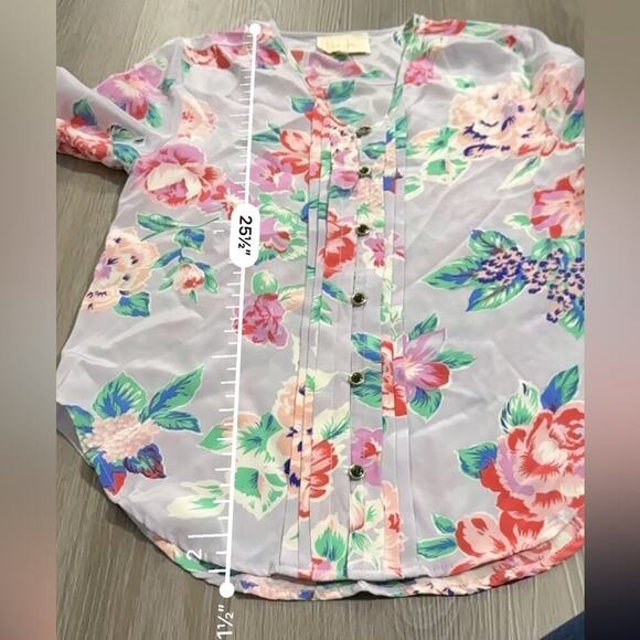 Yumi Kim Silk Light Purple Lilac & Pink Floral Print Button Down Top Size XS - Picture 8 of 8